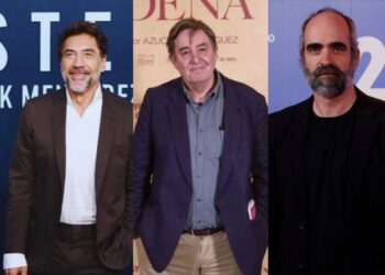 Javier Bardem, Luis García Montero y Luis Tosar entre los firmantes. Collage a partir de fotos de EFE.