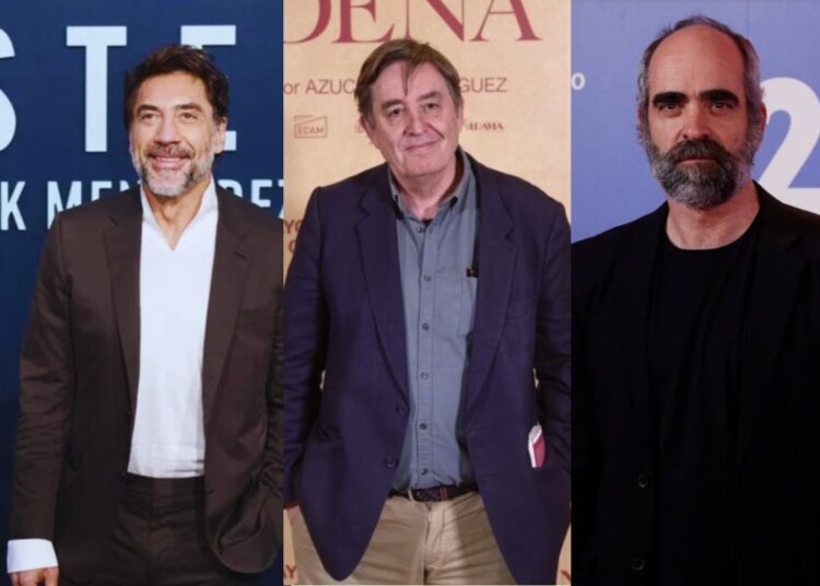 Javier Bardem, Luis García Montero y Luis Tosar entre los firmantes. Collage a partir de fotos de EFE.