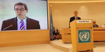 El canciller de Cuba, Bruno Rodríguez, durante una intervención en el Consejo de Derechos Humanos de la ONU, en Ginebra, Suiza. Foto: CubaMinrex / Archivo.