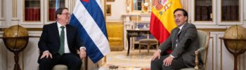El canciller de Cuba, Bruno Rodríguez (i), y su homólogo de España, José Manuel Albares, durante un encuentro en Madrid. Foto: Minrex / Facebook / Archivo.