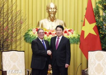 El canciller cubano, Bruno Rodríguez, junto al presidente de Vietnam, Luong Cuong, durante un encuentro en Hanoi, el 3 de febrero de 2026. Foto: Tomada del perfil en X de Bruno Rodríguez.