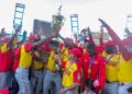 Los Cocodrilos de Matanzas celebran su título en la 64 Serie Nacional de Béisbol. Foto: Tomada del perfil de Facebook JIT Deporte Cubano.