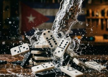 Agua al dominó. Imagen generada con IA.