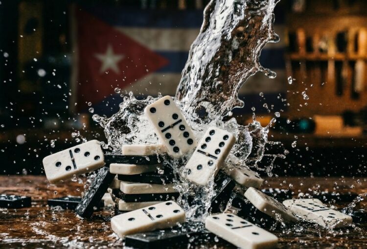 Agua al dominó. Imagen generada con IA.