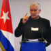 El presidente cubano Miguel Díaz-Canel habla durante una transmisión televisiva. Cuba EEUU