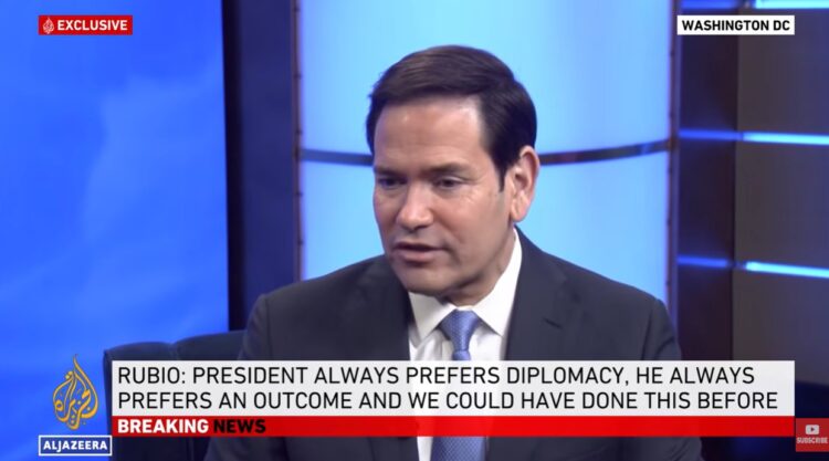 El Secretario de Estado de EEUU, Marco Rubio, en entrevista con la cadena Al Jazeera. Foto: Captura YouTube.