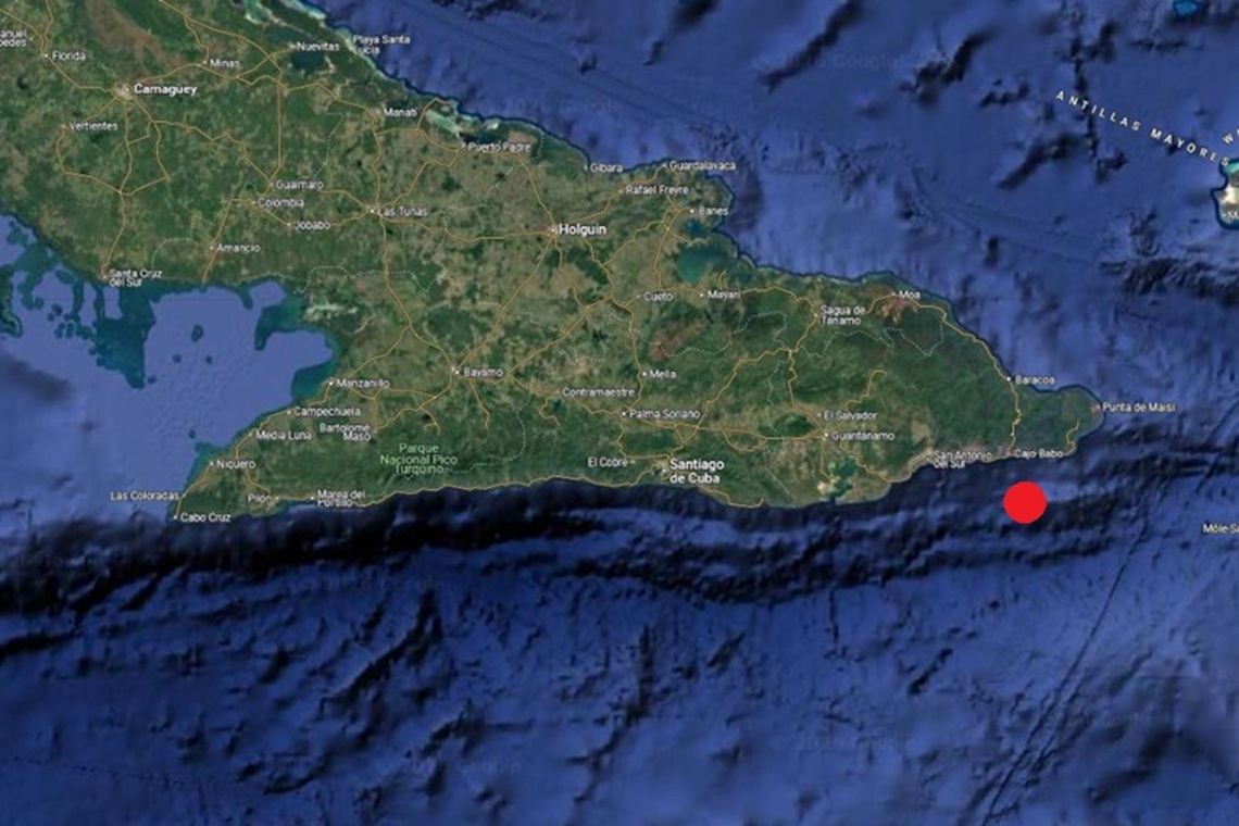 Sismo ocurrido al sureste de Imías, Guantánamo, en la madrugada del 6 de marzo de 2026. Mapa tomado del perfil de Facebook del Dr. Enrique Diego Arango Arias.