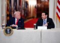 El presidente de EE.UU, Donald Trump, y el secretario de Estado, Marco Rubio, durante un evento en la Casa Blanca. Foto: Aaron Schwartz / EFE / POOL / Archivo.
