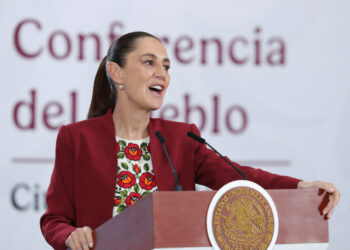 Claudia Sheinbaum, habla durante una rueda de prensa este jueves, 9 de abril. Fto: Mario Guzmán/EFE.