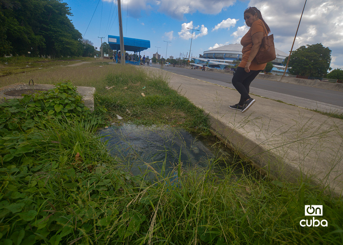 Salidero de agua en una tubería en la avenida Rancho Boyeros, en La Habana. Foto: Otmaro Rodríguez.