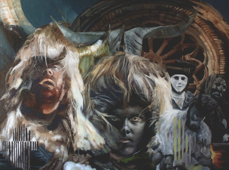 “Misterio”, 2025. De la serie “Sardegna Postmoderna”. Óleo sobre lienzo, 90 x 120 cm.