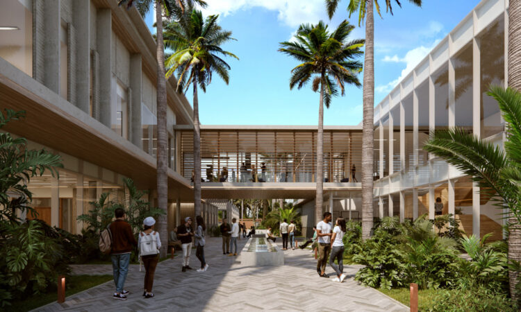 Universidad Internacional de Florida (FIU) de una ilustración conceptual de la fachada del edificio del centro de estudios CasaCuba, en el campus Modesto A. Maidique, al oeste de Miami . Foto: EFE/FIU.