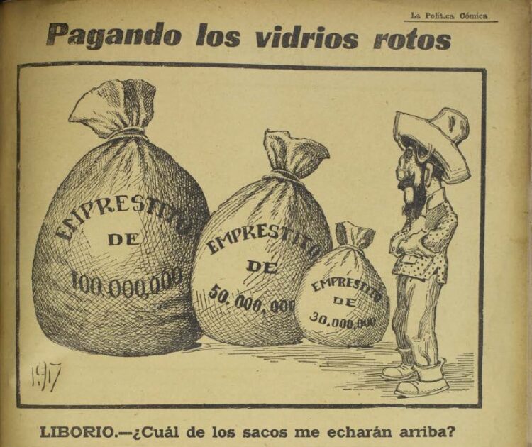 Con pasmosa frecuencia Liborio se ve obligado a asumir el peso de los fardos ajenos. Foto: La Política Cómica, 27 de mayo de 1917.
