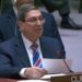 El ministro cubano de Relaciones Exteriores, Bruno Rodríguez Parrilla, durante una intervención en el Consejo de Seguridad de la ONU, el 26 de mayo de 2026. Foto: Tomada del perfil de Facebook del Minrex.