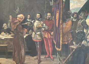 Detalle de El juramento de Hernán Cortés, cuadro del pintor Juan Emilio Hernández Giro atesorado por el Museo Provincial Emilio Bacardí.