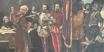 Detalle de El juramento de Hernán Cortés, cuadro del pintor Juan Emilio Hernández Giro atesorado por el Museo Provincial Emilio Bacardí.