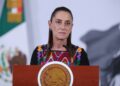Claudia Sheinbaum habla durante una rueda de prensa este miércoles. Foto:  Mario Guzmán/EFE.