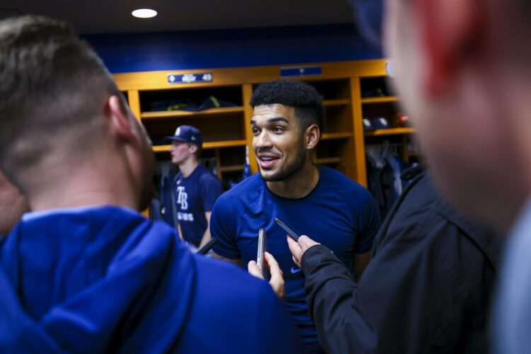 El cubano Víctor Mesa Jr. tras su regreso a la MLB con los Rays de Tampa Bay. Foto: @RaysBaseball / X.