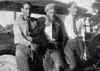 José Antonio Fernández de Castro, Rubén (al centro) y Calixto García-Vélez, en los días que montaron campamento en Ocala. Foto: Bohemia, 8 de abril de 1934.