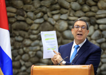 Bruno Rodríguez en una rueda de prensa este martes, en La Habana. Foto:  Ernesto Mastrascusa/EFE.