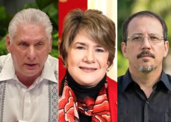 Díaz-Canel, su esposa Lis Cuesta y Alejandro Castro Espín, hijo de Raúl Castro.