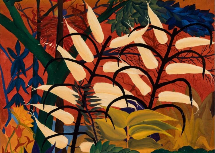 “Selva No 3”, 2024. Óleo sobre madera, 80.1 x 46.5 cm.