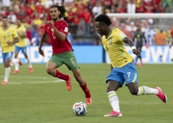 El brasileño Vinicius Jr.  en el partido contra Marruecos, correspondiente a la Copa del Mundo 2026. Foto: Ángel Colmenares/EFE