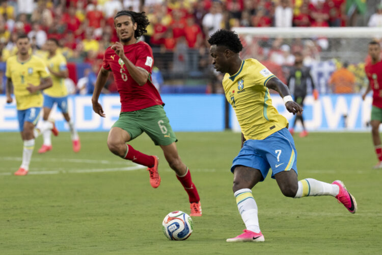 El brasileño Vinicius Jr.  en el partido contra Marruecos, correspondiente a la Copa del Mundo 2026. Foto: Ángel Colmenares/EFE