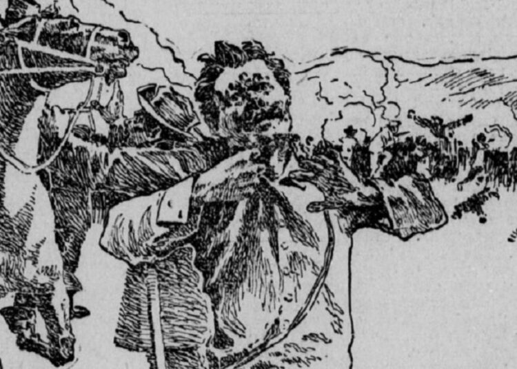 Detalle de la muerte de Charles Crosby, según ilustración publicada por Los Ángeles Herald, en enero de 1898.