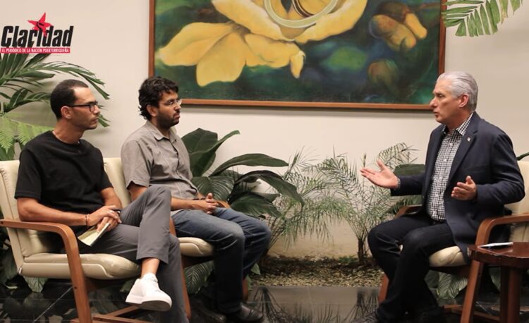 Díaz-Canel en entrevista con el medio puertorriquelo Claridad. Foto: Captura Youtube.