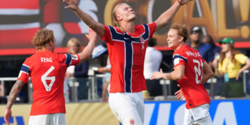 El noruego Erling Haaland celebra uno de sus goles ante Brasil, en los octavos de final del Mundial de fútbol 2026. Foto: Ángel Colmenares / EFE.