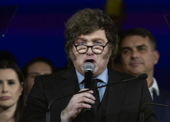 El presidente de Argentina, Javier Milei, habla en la convención nacional del Partido Liberal de Brasil (PL) en São Paulo, el 25 de julio de 2026. Foto: Isaac Fontana / EFE.