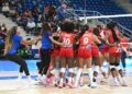 Las jugadoras de Cuba celebran su triunfo por 3-0 sobre República Dominicana para volver al podio de un torneo continental Norceca después de 15 años sin lograrlo. Foto: @Norceca_Info / X.