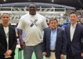 Mijaín López junto a directivos de PANCRASE en Tokio. Foto: Facebook Deporcuba