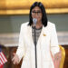 Delcy Rodríguez habla en una rueda de prensa donde aseguró que habrá elecciones en su país en la medida en que esté preparado para ello e indicó que ha trabajado "sin descanso" para que la nación suramericana esté "lista", este miércoles en Caracas. Foto: Ronald Peña R/EFE.