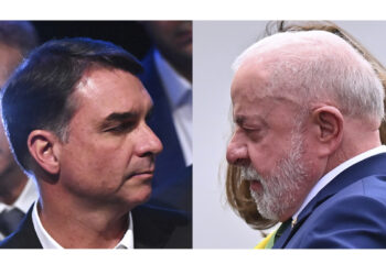 El presidente de Brasil, Luiz Inácio Lula da Silva (d) y el senador Flávio Bolsonaro. Foto: EFE/ARCHIVO.