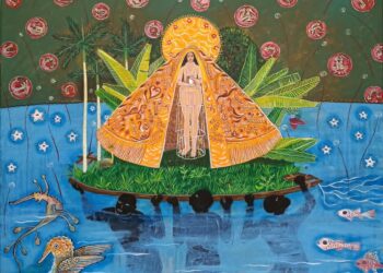 Alicia Leal. “Templo del Espíritu Santo”, 2025. Acrílico sobre lienzo, 87 x 87 cm.
