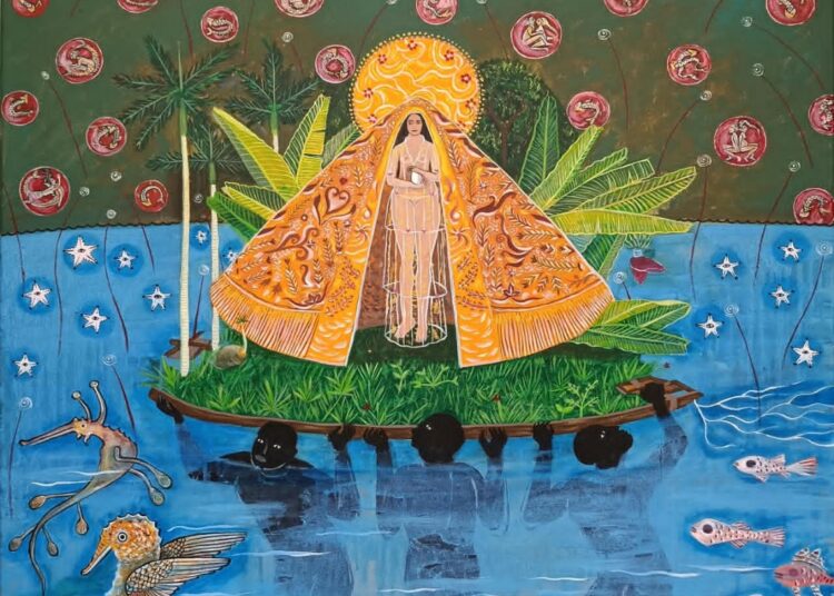 Alicia Leal. “Templo del Espíritu Santo”, 2025. Acrílico sobre lienzo, 87 x 87 cm.