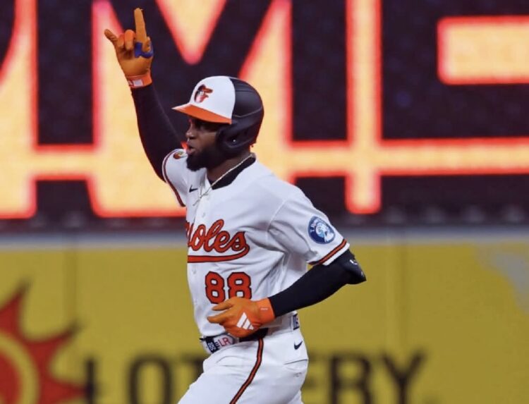 El cubano Luis Robert Jr. abrió su cuenta jonronera con los Orioles de Baltimore. Foto: @Orioles / X.