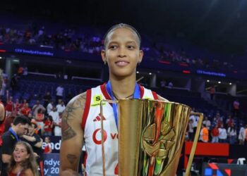 La voleibolista cubana nacionalizada turca Melissa Vargas, MVP del Campeonato Europeo 2026, ganado por Turquía. Foto: @CEVolleyball / X