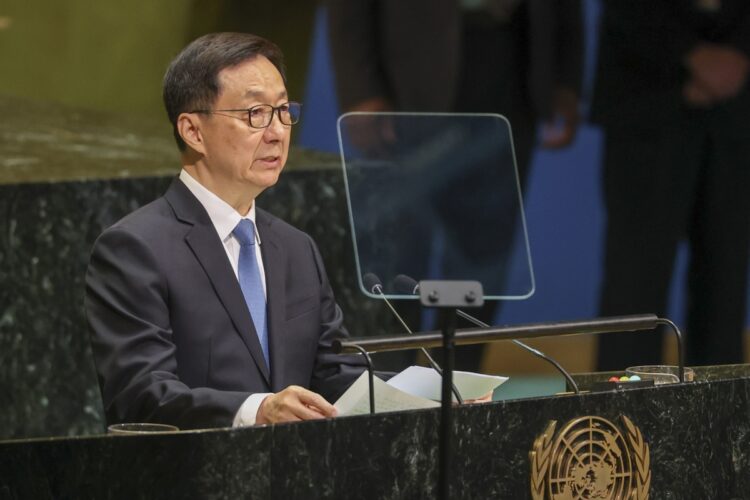 El vicepresidente de China, Han Zheng, habla ante la Asamblea General de la ONU, el 26 de septiembre de 2026. Foto: Sarah Yenesel / EFE / EPA.