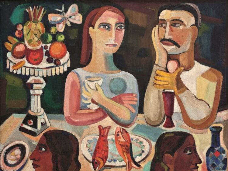 René Portocarrero. “La cena”, 1942. Óleo sobre tela, 87,5 x 95 cm.