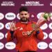 Luis Alberto Orta en el podio del Campeonato Mundial de Luchas Astana 2026. Foto: UWW