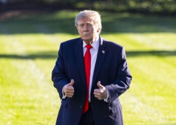 Trump saluda desde los jardines de la Casa Blanca. Foto: JIM LO SCALZO/EFE/EPA.